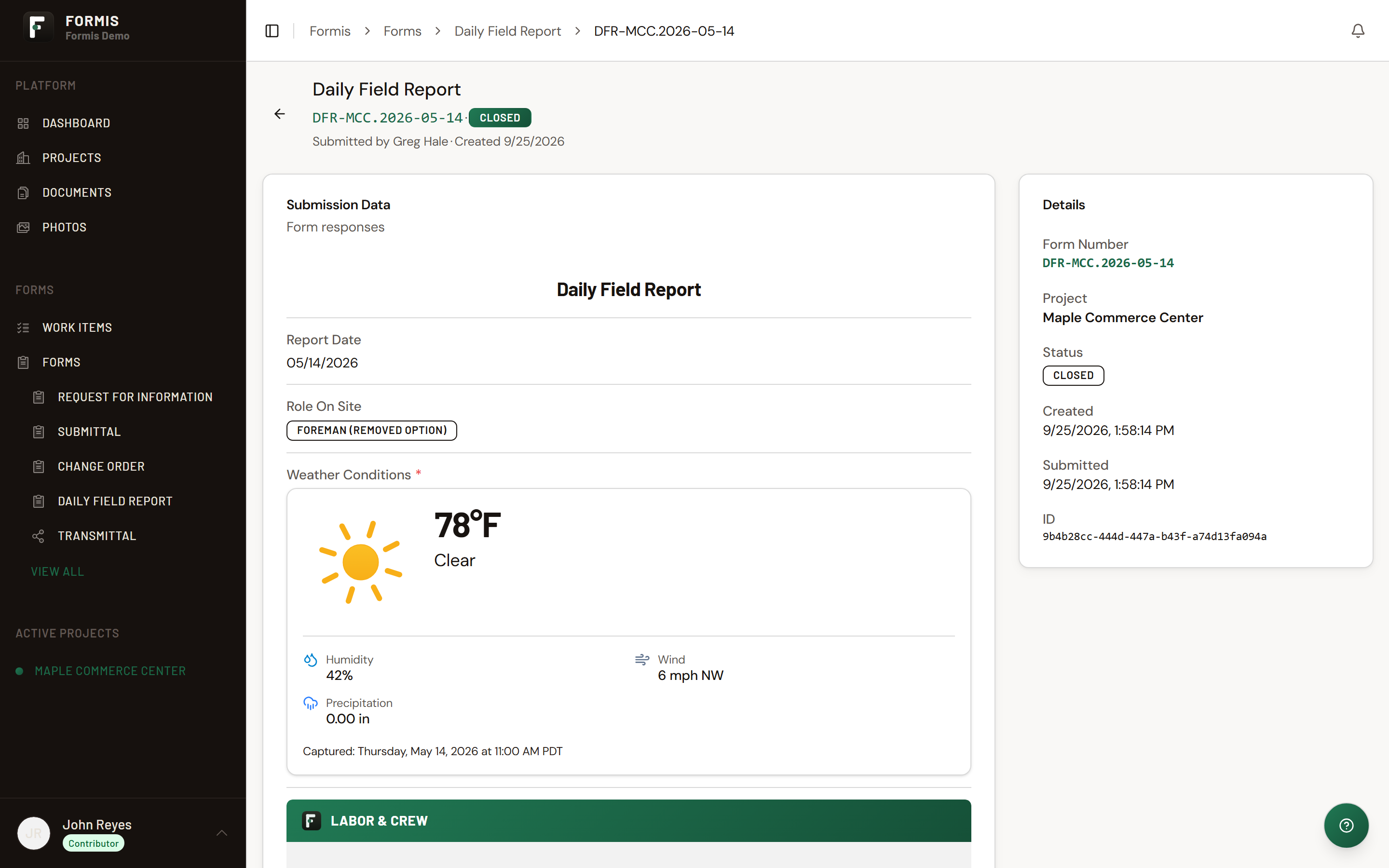 The Get Weather button and the conditions it recorded