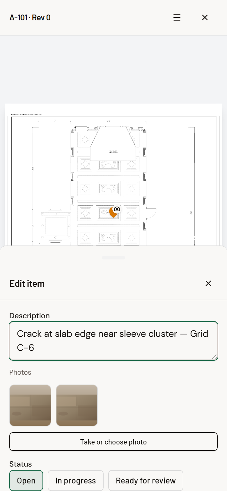 On a phone, the pinned item opens in a sheet from the bottom, with the pin still visible above it