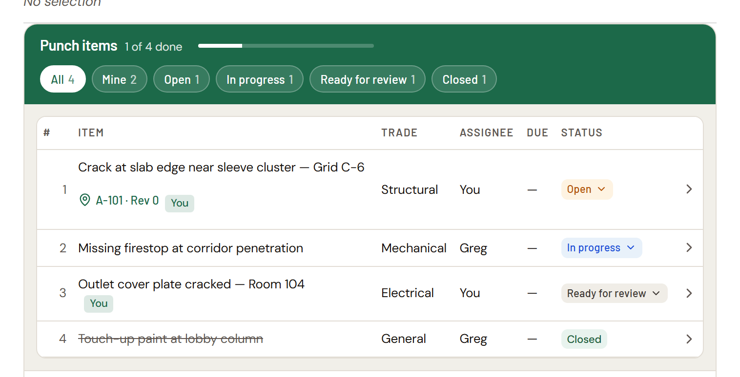 Task list showing filter chips and live status counts